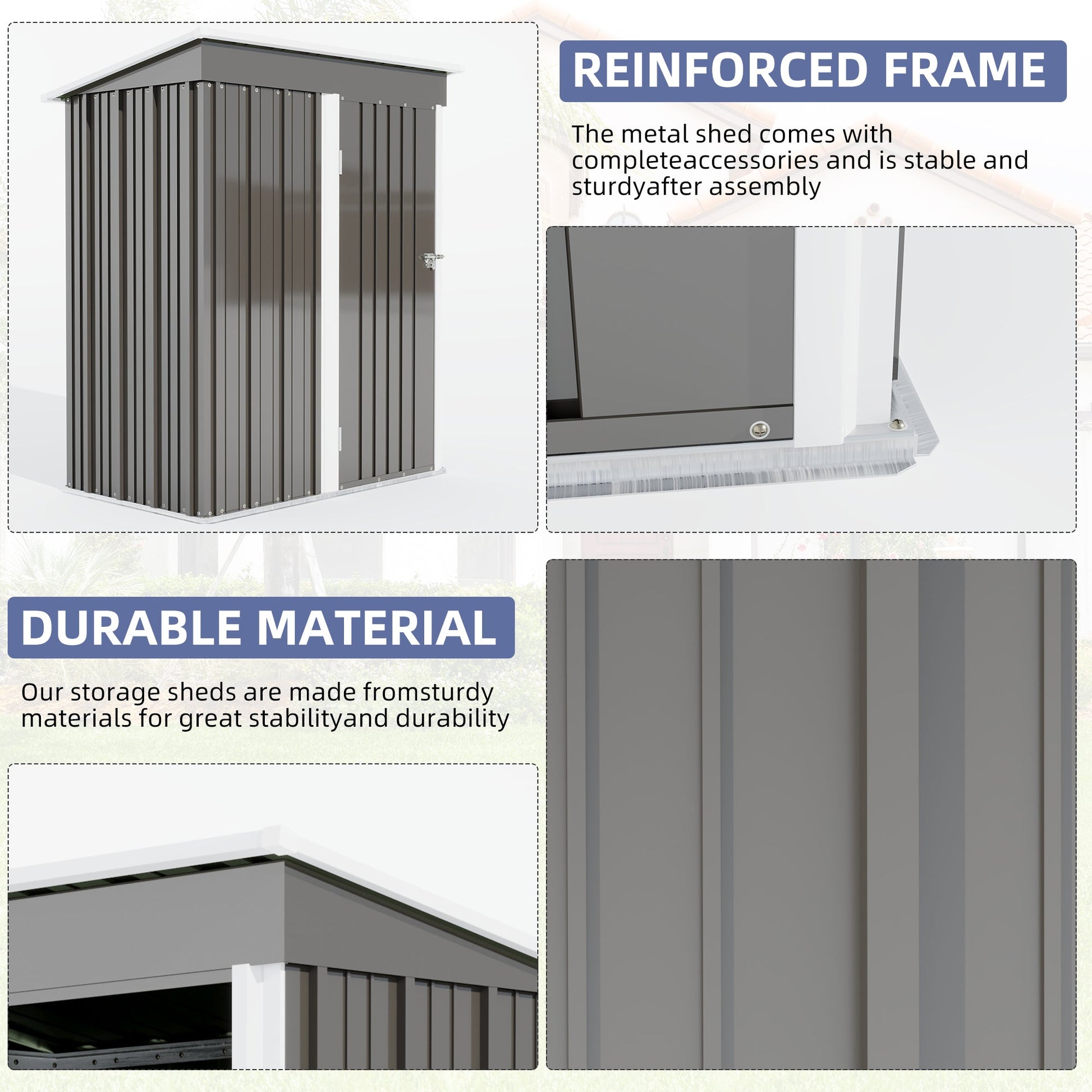 5 * 3FT outdoor storage shed, tool shed with sloping roof and lockable door, backyard garden metal shed, courtyard lawn, gray - Korvel