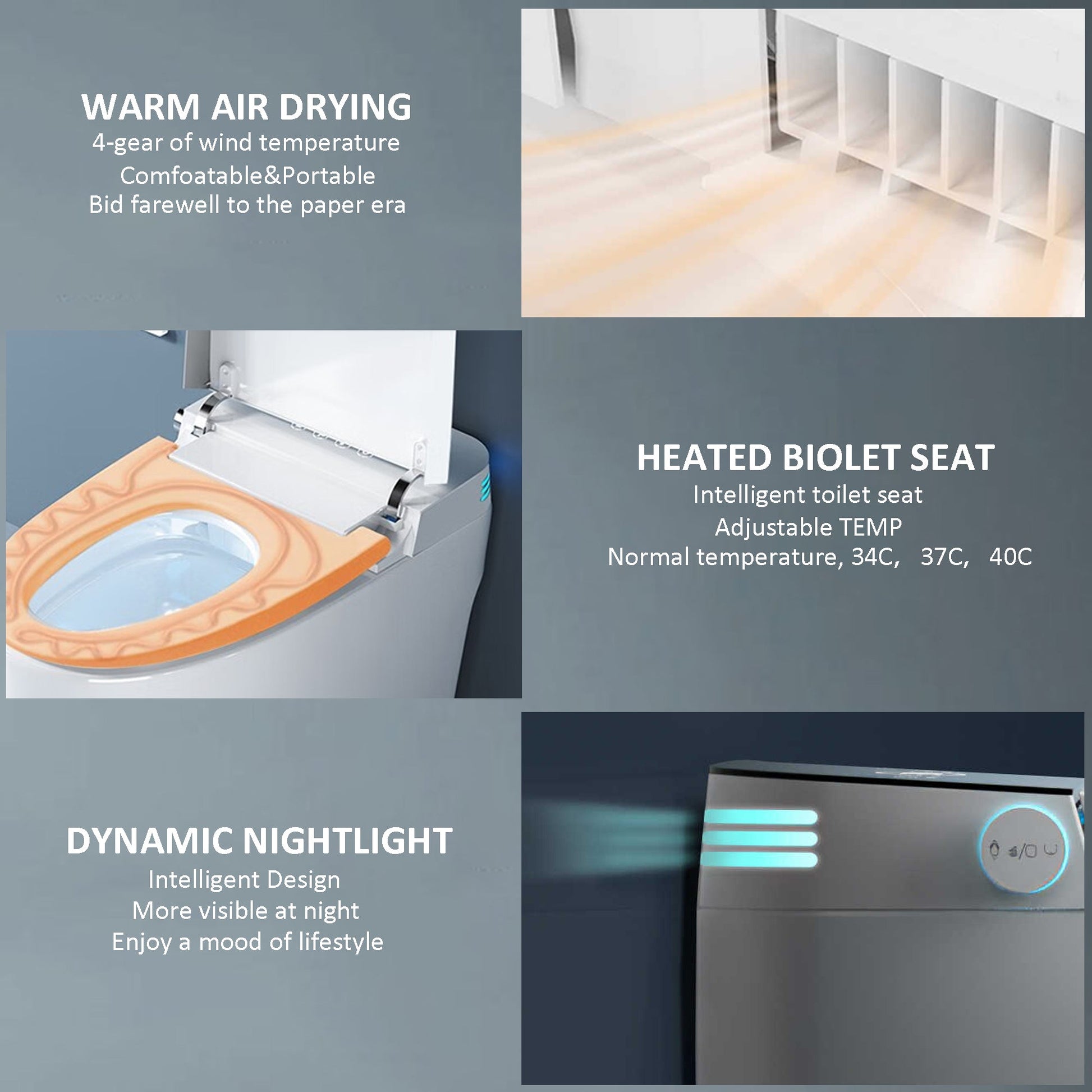 ST-GP-01 Smart Toilet with Heating, Portable Toilet with Automatic Opening and Closing, 1.28GPF Water Tank Free Toilet, White - Korvel