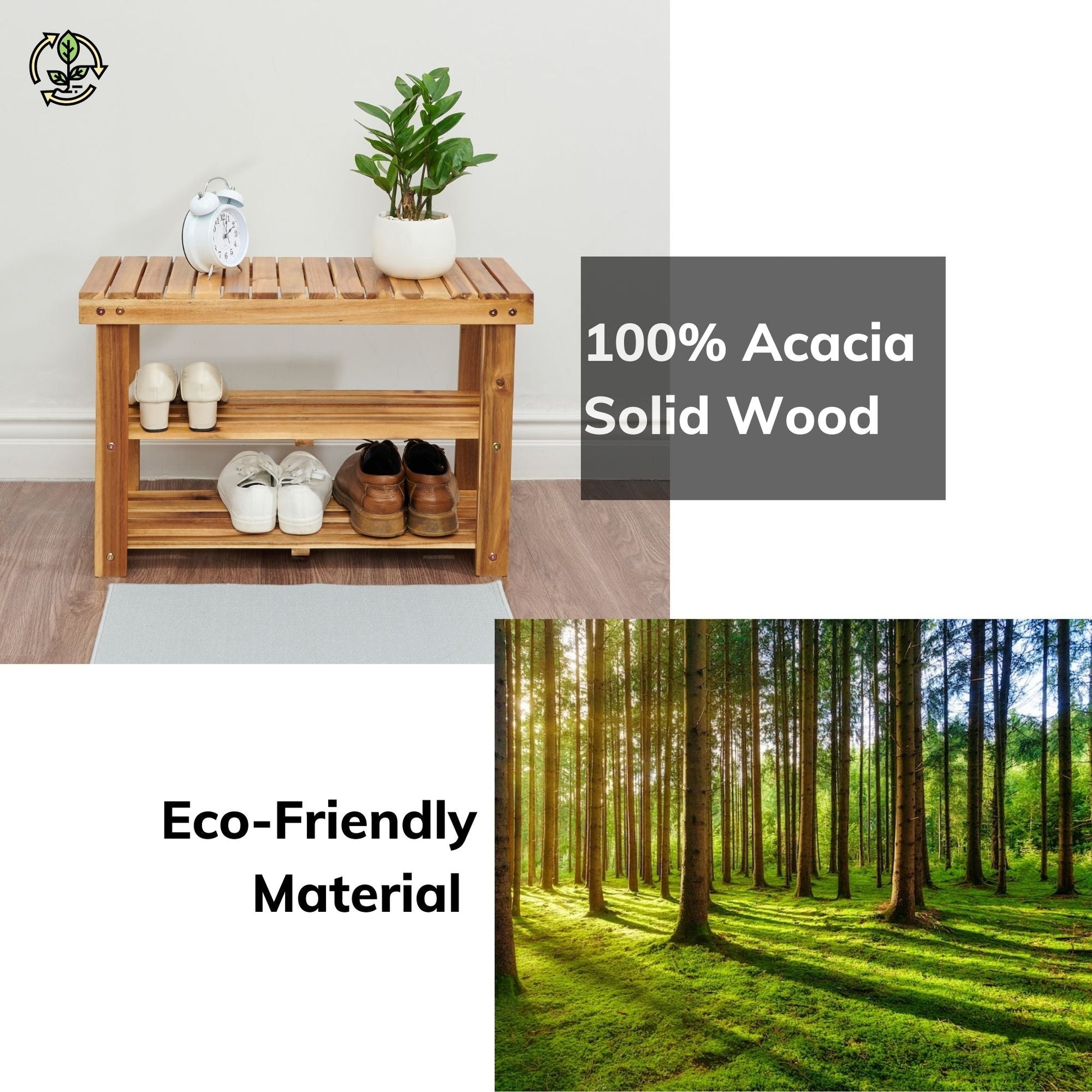 Acacia Wood Shoe Rack Bench Strong Weight Bearing Upto 200 LBS Best Ideas For Entryway Frontdoor Bathroom, Natural Color. - Korvel