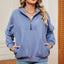 Solid Color Zipper Long Sleeve Pullover Sweatshirt for Women