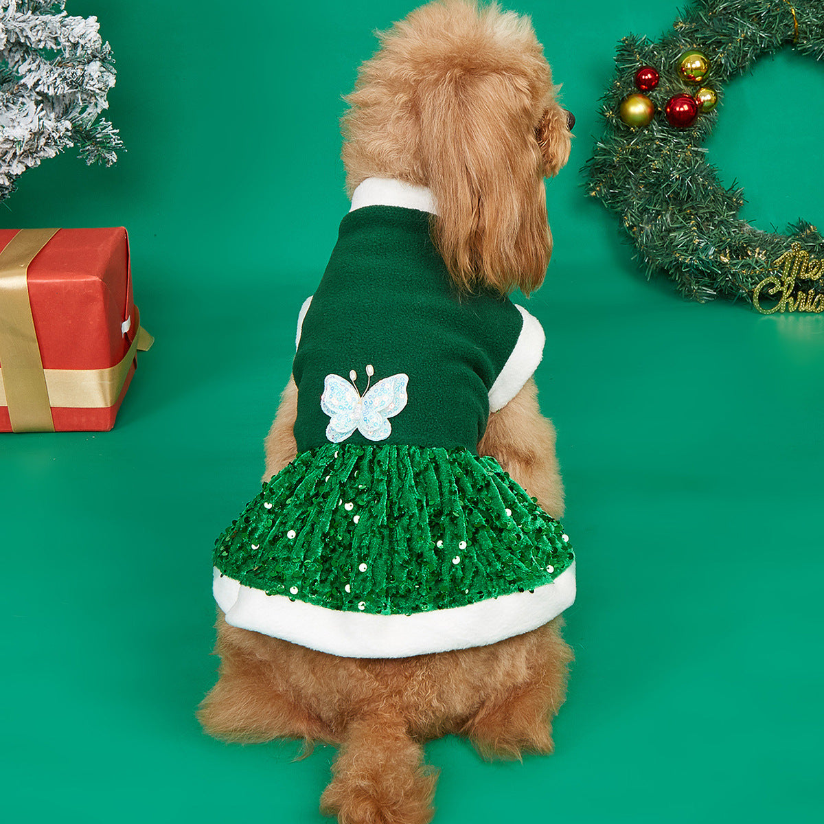 Autumn and Winter New Pet Plush Clothes Christmas Dog Dress Small Dog Teddy Dress Cat Clothes - Korvel