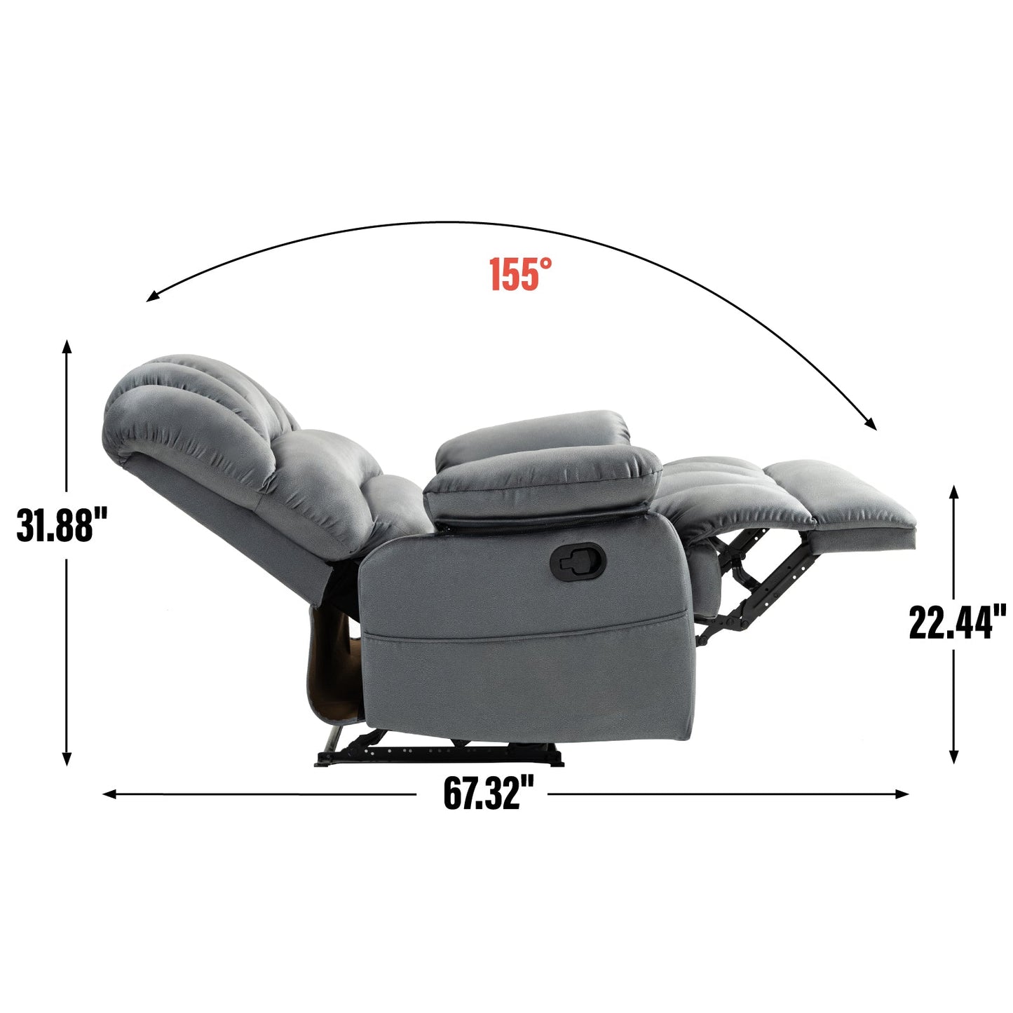Large Manual Recliner Chair in Fabric for Living Room, Grey - Korvel