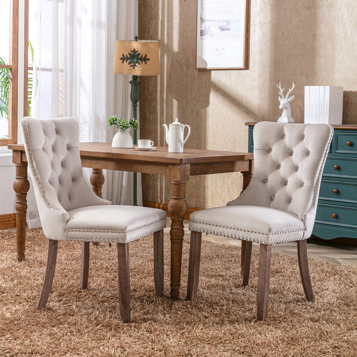 Nikki Collection Modern High-end Tufted Solid Wood Contemporary Velvet Upholstered Dining Chair 2-Pcs SetBeige - Korvel