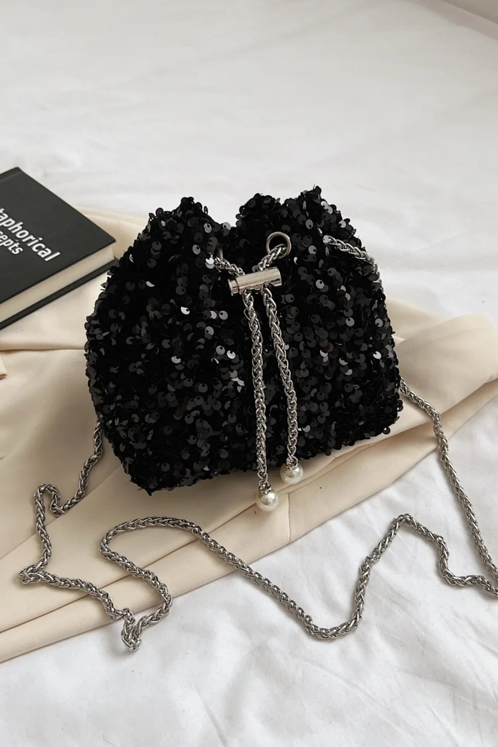 Sequin Chain Drawstring Bucket Bag - Korvel