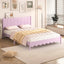 Queen Size Wood Platform Bed Frame, Retro Style Bed with Rectangular Headboard,No Need Box Spring,Pink - Korvel