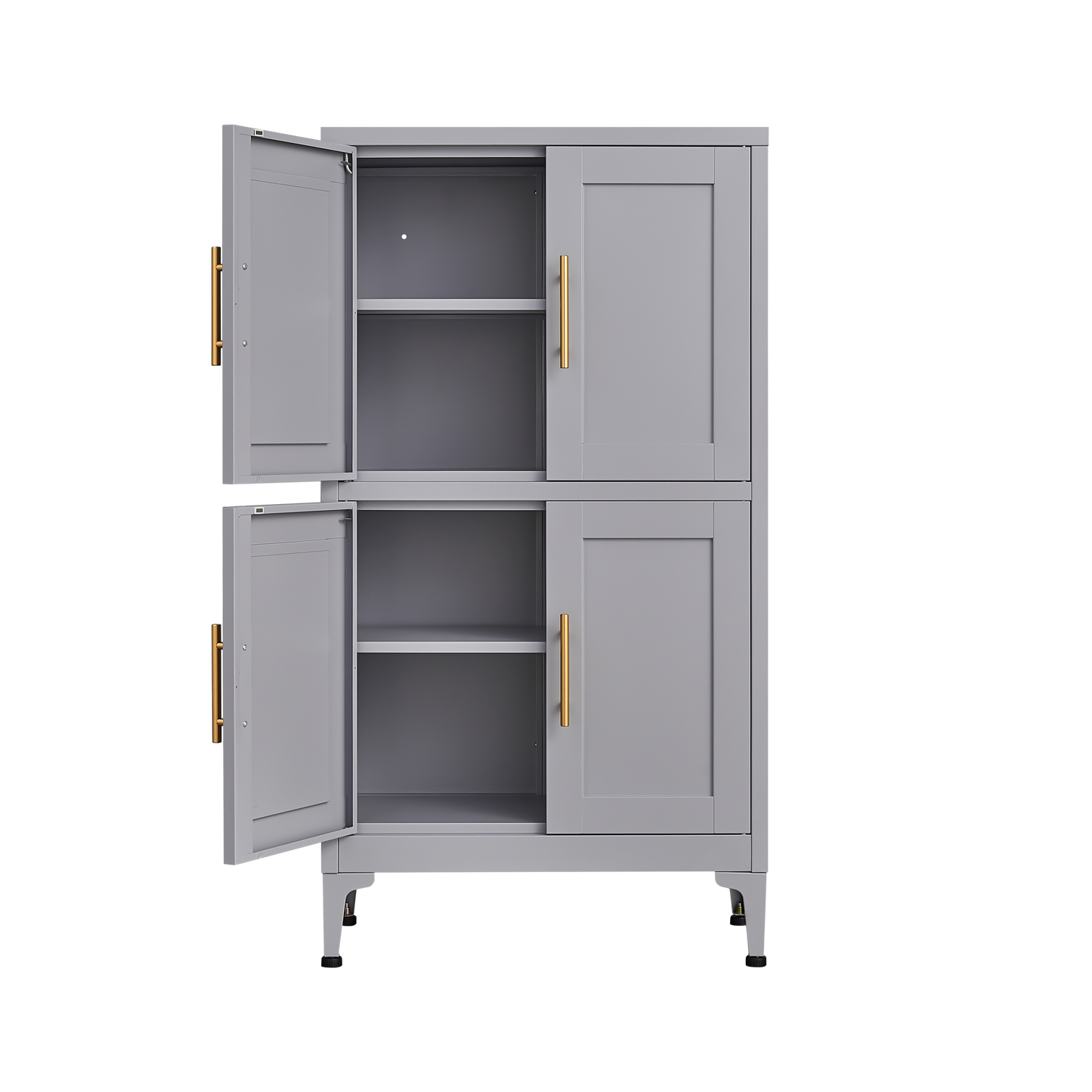 Grey metal kitchen storage cabinet, kitchen pantry storage cabinet with door and shelf, adjustable leveling feet - Korvel