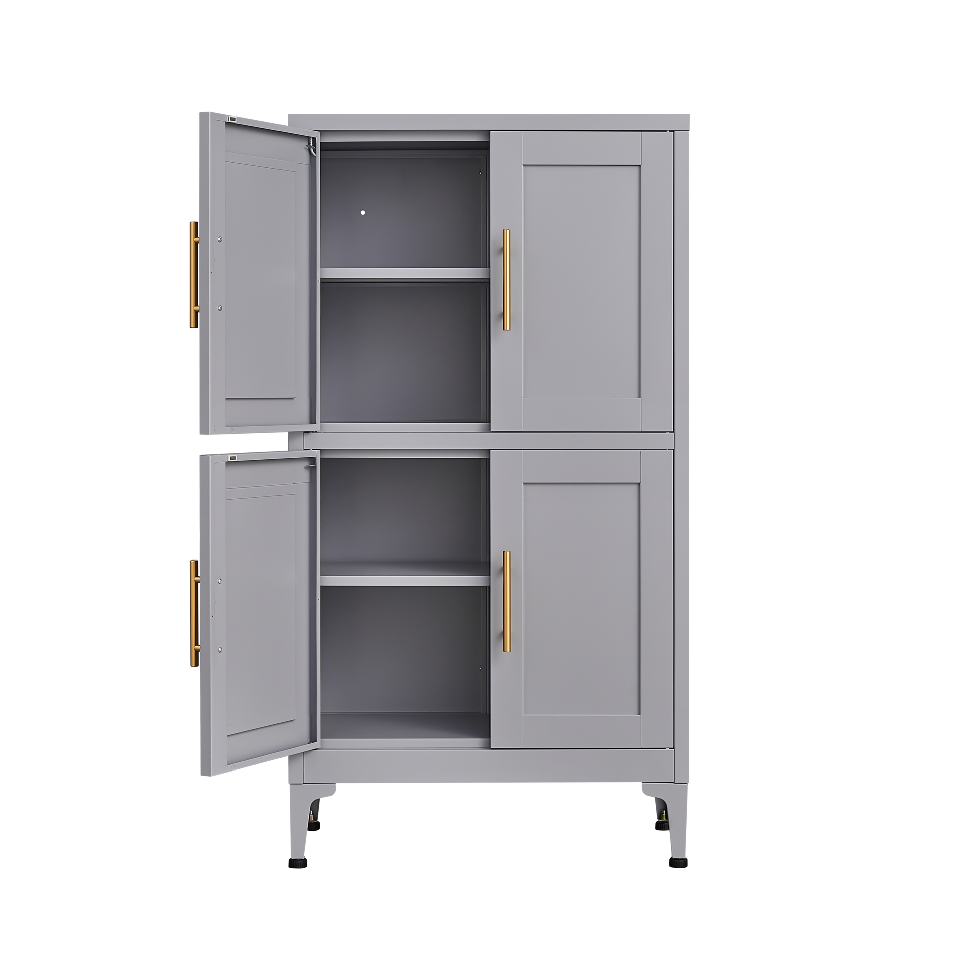 Grey metal kitchen storage cabinet, kitchen pantry storage cabinet with door and shelf, adjustable leveling feet - Korvel