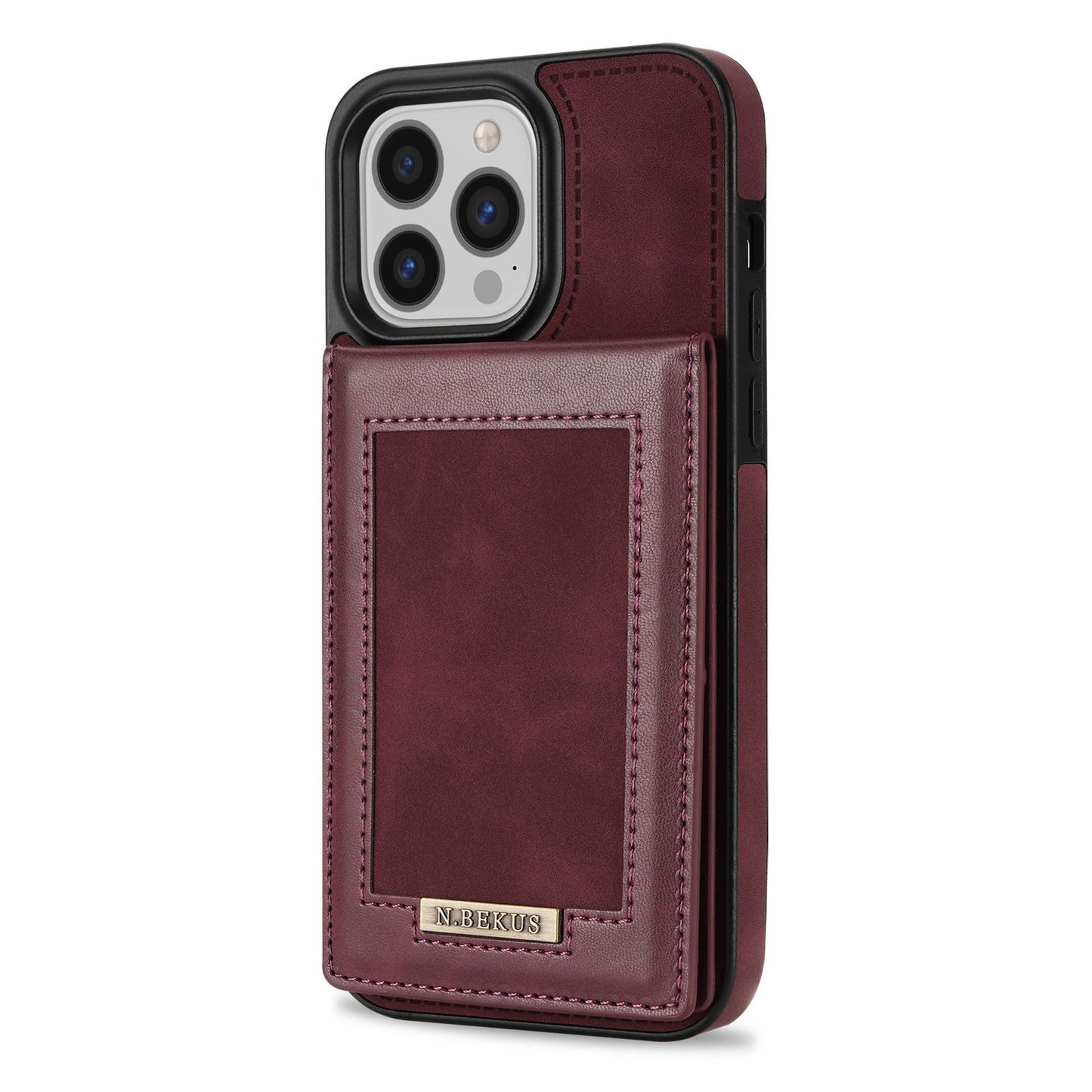 For iPhone 14ProMax Card Holder Phone Leather Case Samsung S23Ultra Photo Frame Magnetic Buckle Protective Case - Korvel