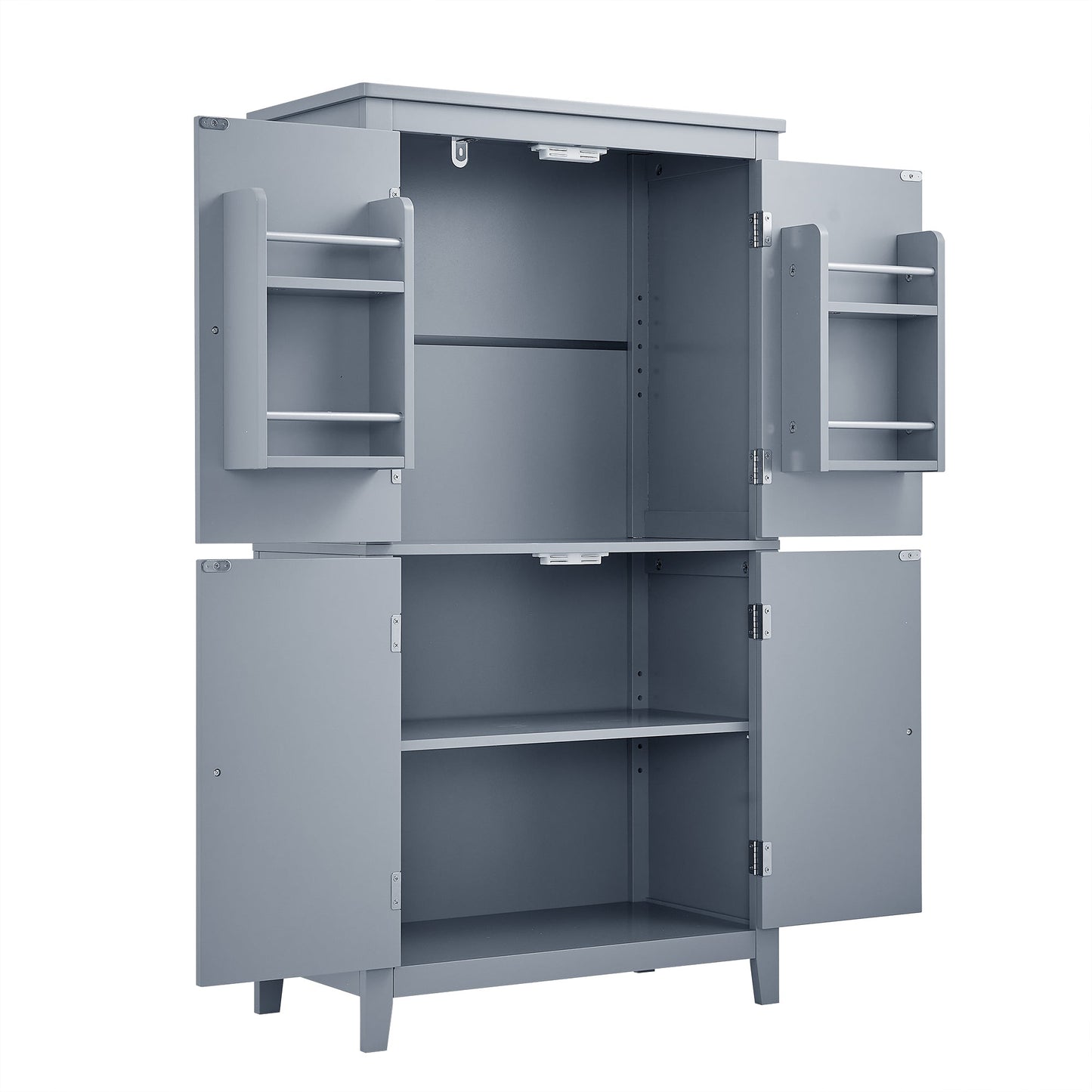 Bathroom floor storage cabinet, bathroom storage cabinet, 4-door independent cabinet, adjustable shelf, adaptive shelf, gray - Korvel