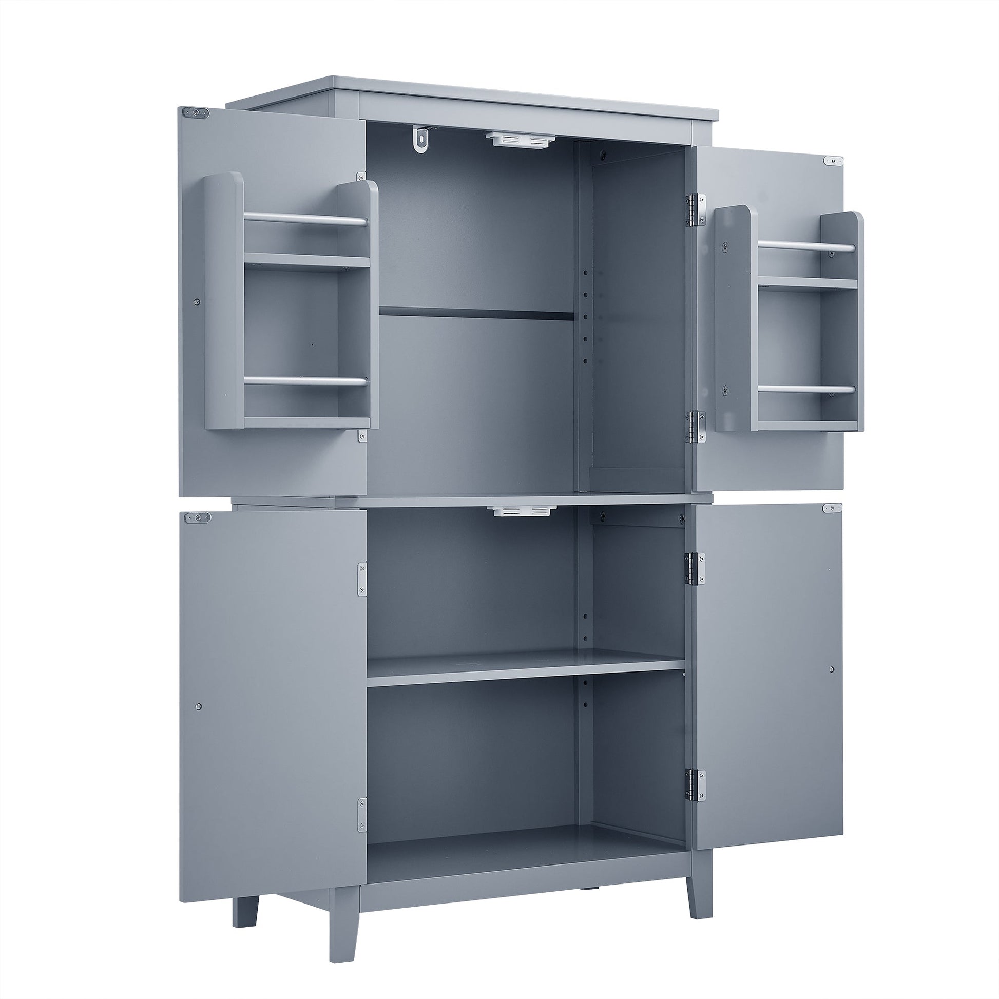 Bathroom floor storage cabinet, bathroom storage cabinet, 4-door independent cabinet, adjustable shelf, adaptive shelf, gray - Korvel