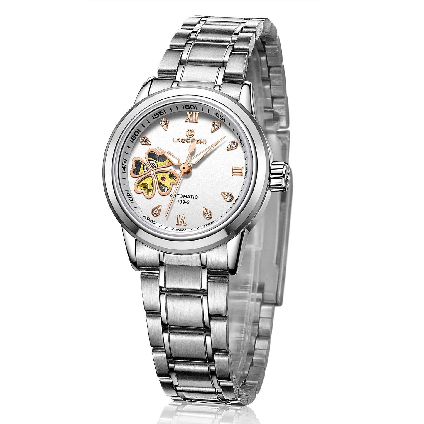 Reloj mecánico automático para mujer LAOGESH con correa de cuero