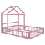 Wooden Full Size Children's Bed with Detachable Headboard and Integrated Clothes Drying Rack, Pink - Korvel