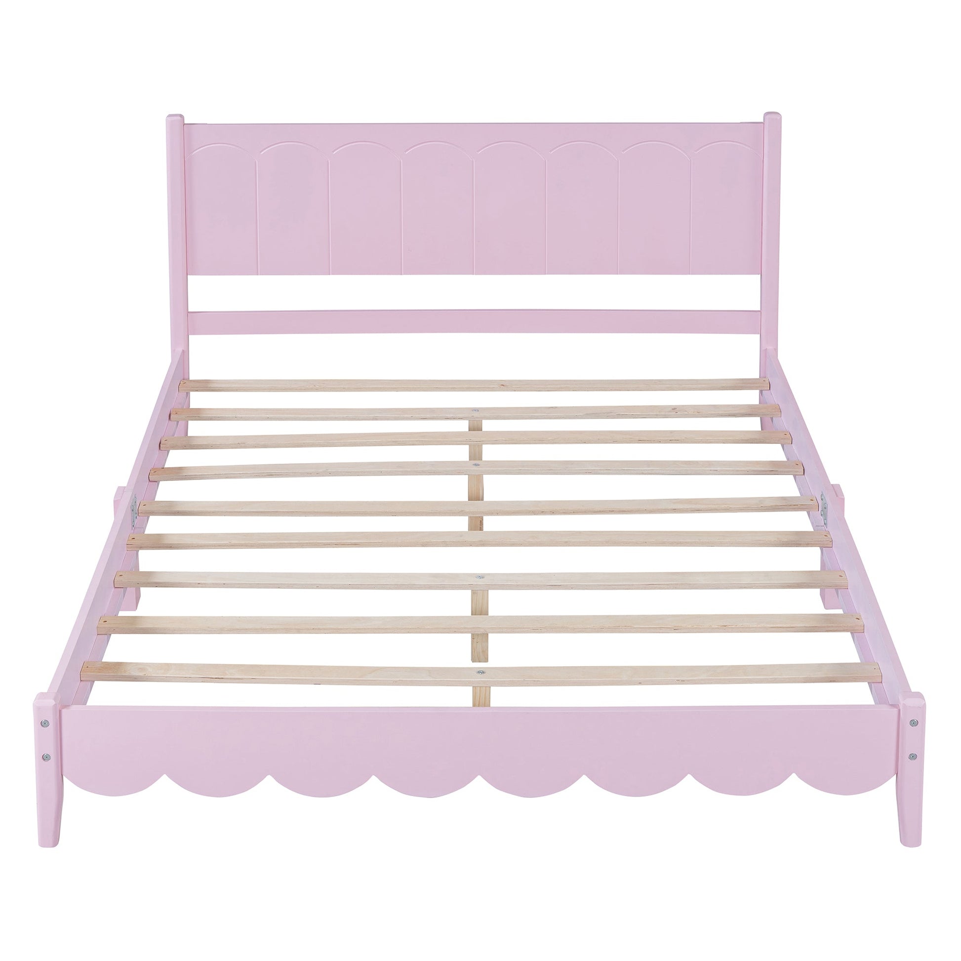 Queen Size Wood Platform Bed Frame, Retro Style Bed with Rectangular Headboard,No Need Box Spring,Pink - Korvel