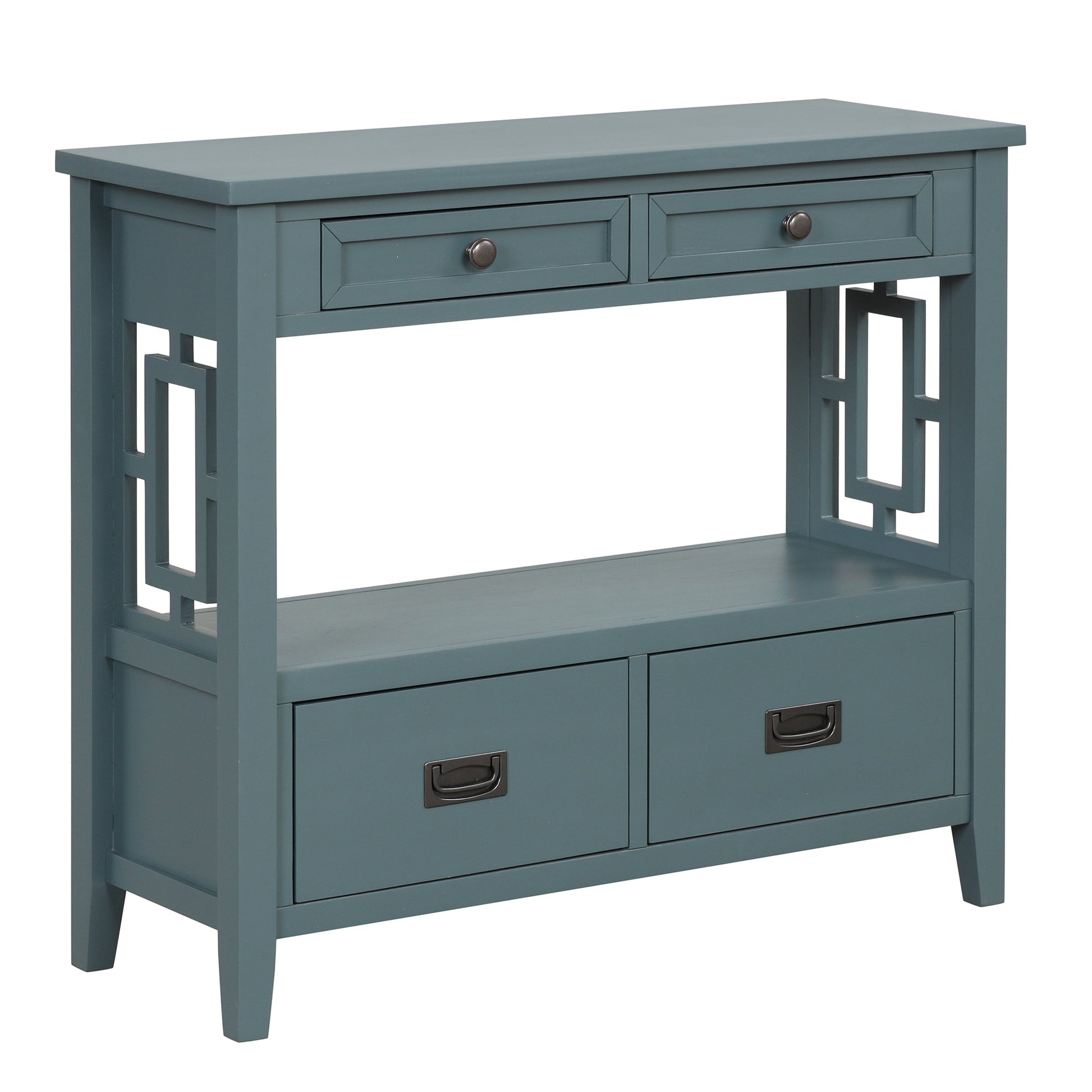36'' Farmhouse Pine Wood Console Table Entry Sofa Table with 4 Drawers & 1 Storage Shelf ( Blue) - Korvel
