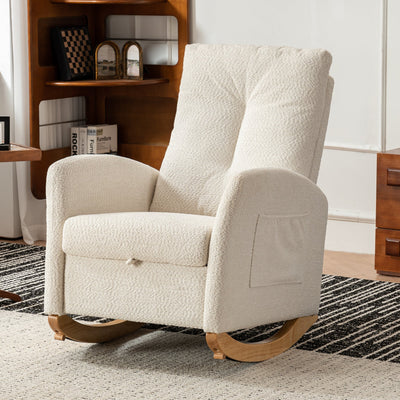 Accent Rocking  Chair with Footrest High Back Rubber Wood Rocking Legs Bedroom Living Space - Korvel