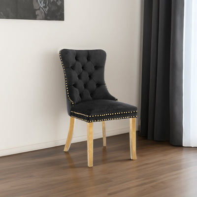 Elegant Black Velvet Dining Chair Set with Gold Accents
