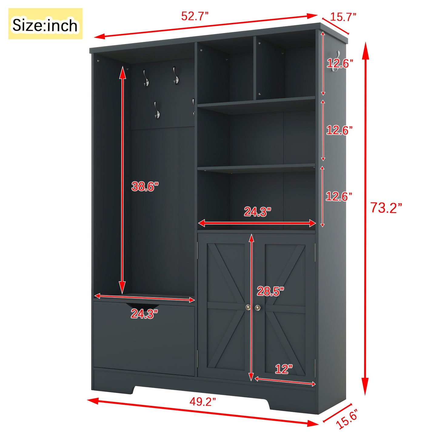 Armoire d'entrée élégante et multifonctionnelle avec rangement en bleu antique
