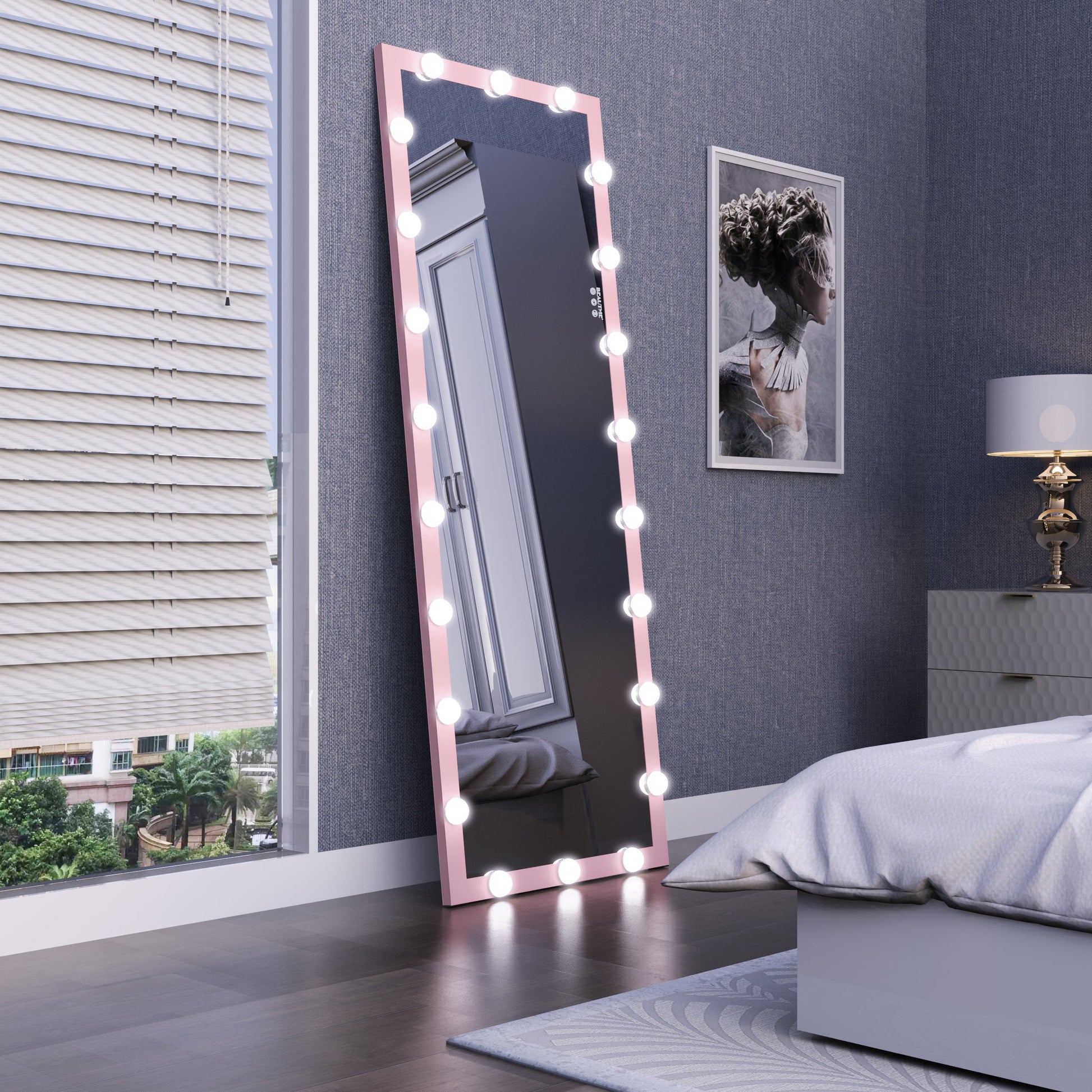 62.6-inch x 23.3-inch pink Hollywood illuminated full body vanity mirror with 3 color modesstanding floor mirror touch control - Korvel