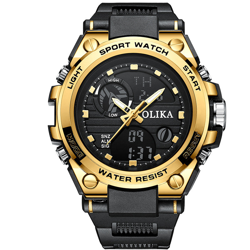 Men's dual display waterproof electronic watch, outdoor sports timing multifunctional quartz electronic watch, shock resistant student watch - Korvel
