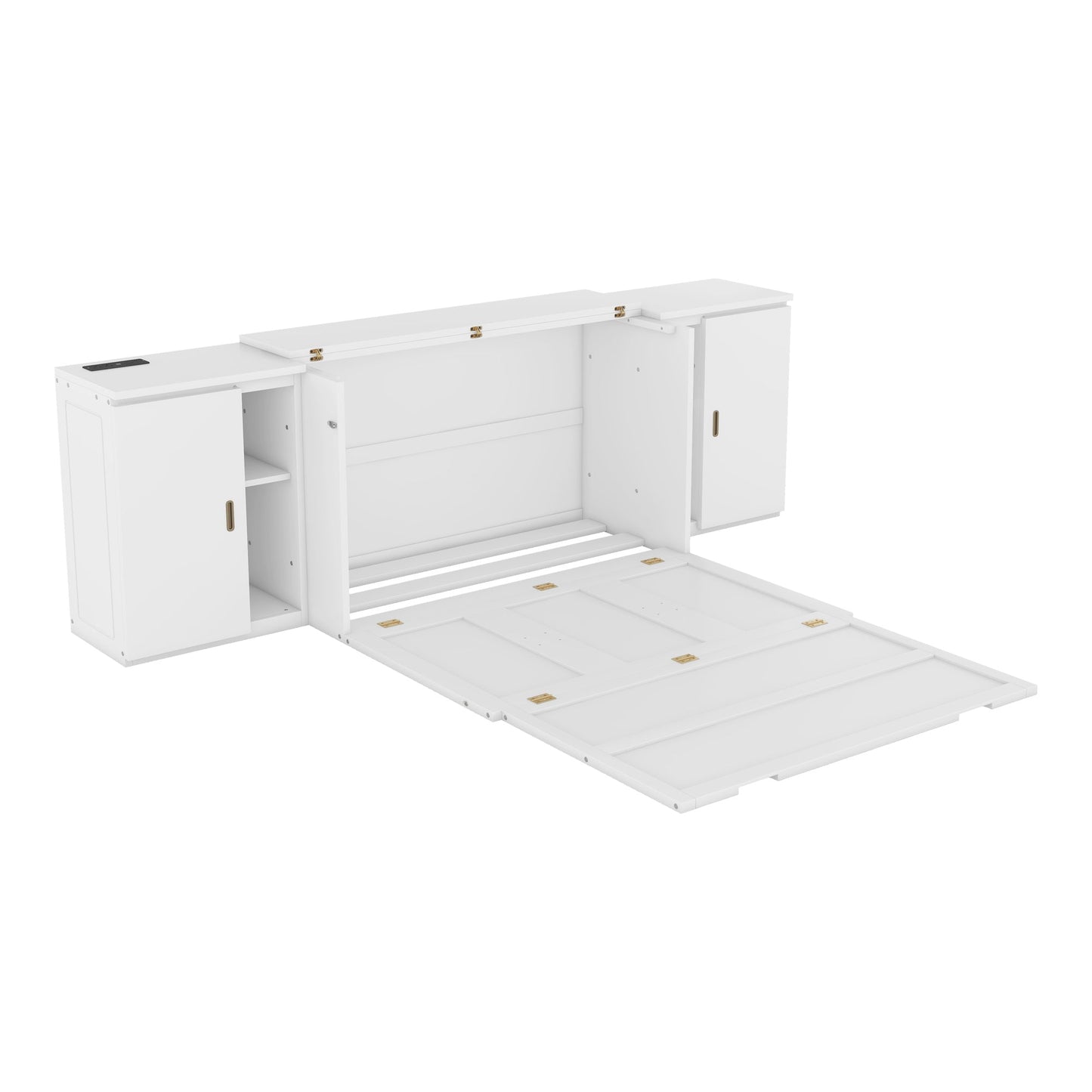 Full Size Murphy Bed with Shelves and USB Ports - White