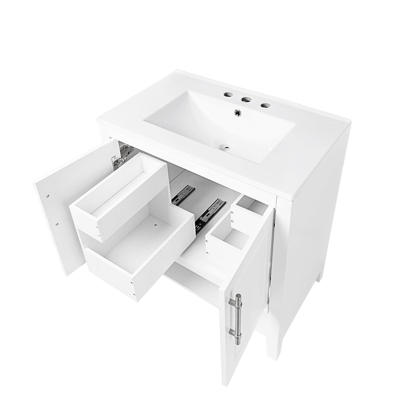 30" Bathroom Vanity with Sink  Multi-functional Bathroom Cabinet with Doors and Drawers Solid Frame and MDF Board, White - Korvel