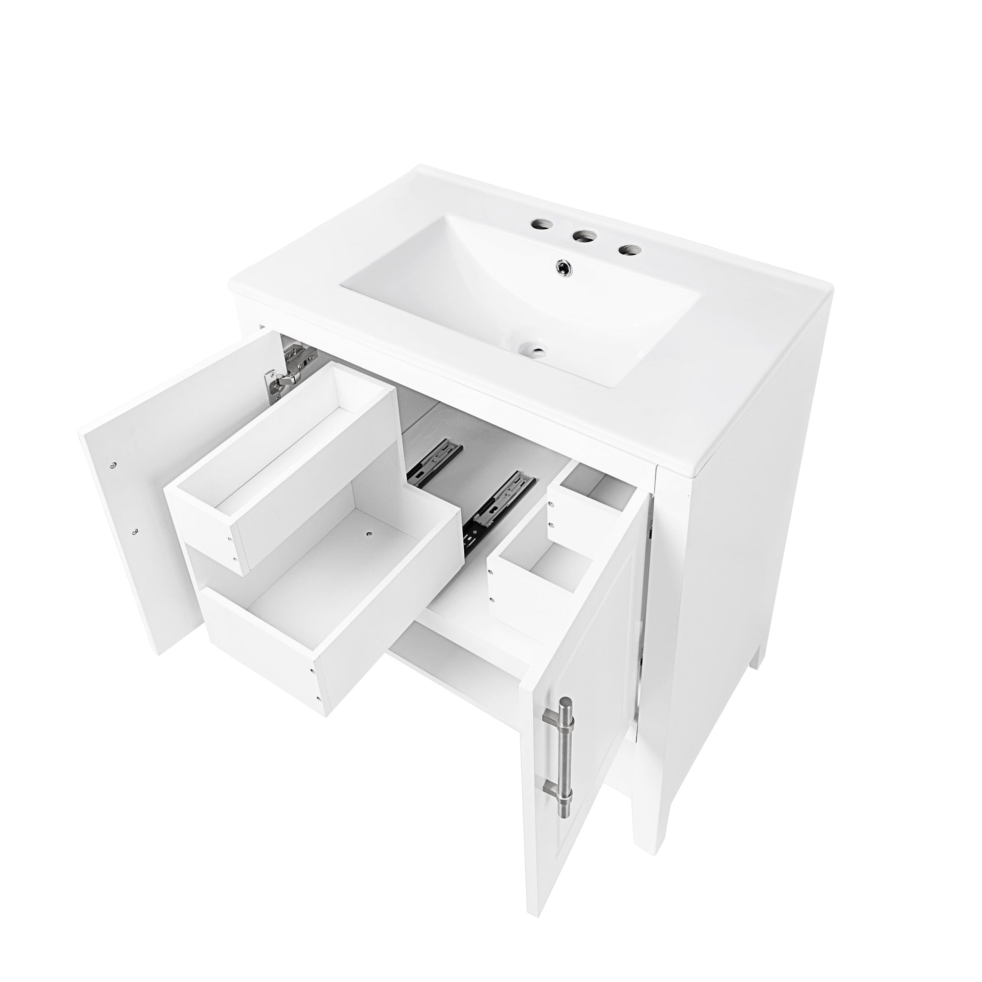 30" Bathroom Vanity with Sink  Multi-functional Bathroom Cabinet with Doors and Drawers Solid Frame and MDF Board, White - Korvel