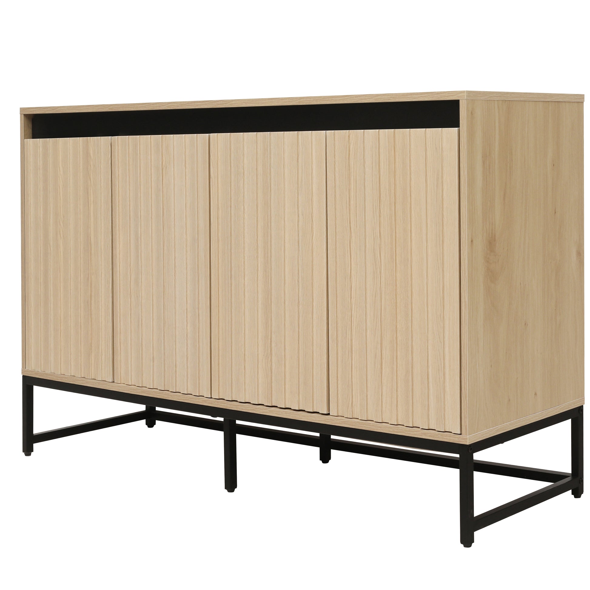 Engraved 4-door side panel with LED, self-service cabinet storage cabinet, modern coffee bar cabinet with adjustable shelves - Korvel