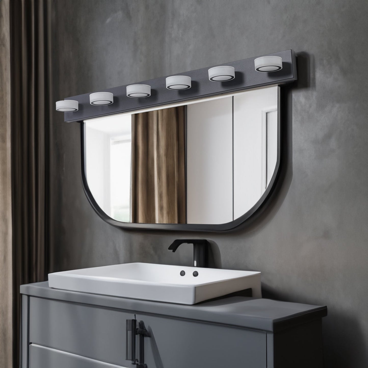LED Modern Black 6-Light Vanity Lights Fixtures Over Mirror Bath Wall Lighting - Korvel