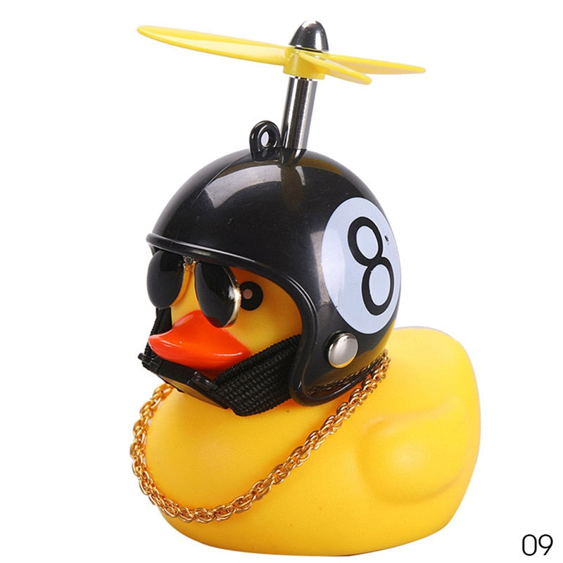 Car Duck with Helmet Broken Wind Small Yellow Duck Road Bike Motor Helmet Riding Cycling Car Accessories Decor Without Lights - Korvel