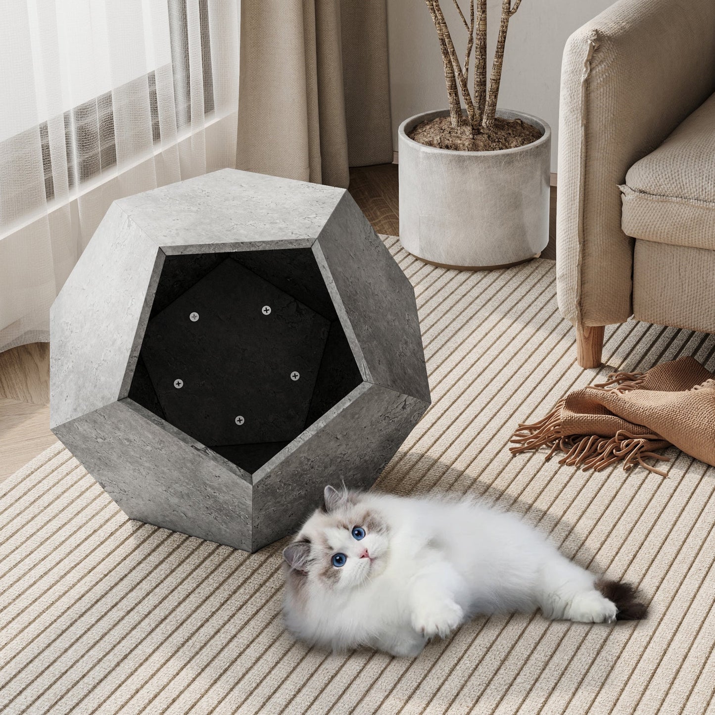 25.98"Modern Pet Furniture Cat Litter Side Table, Sofa Side Table, Planter MDF Multifunctional Furniture, Cement Gray - Korvel