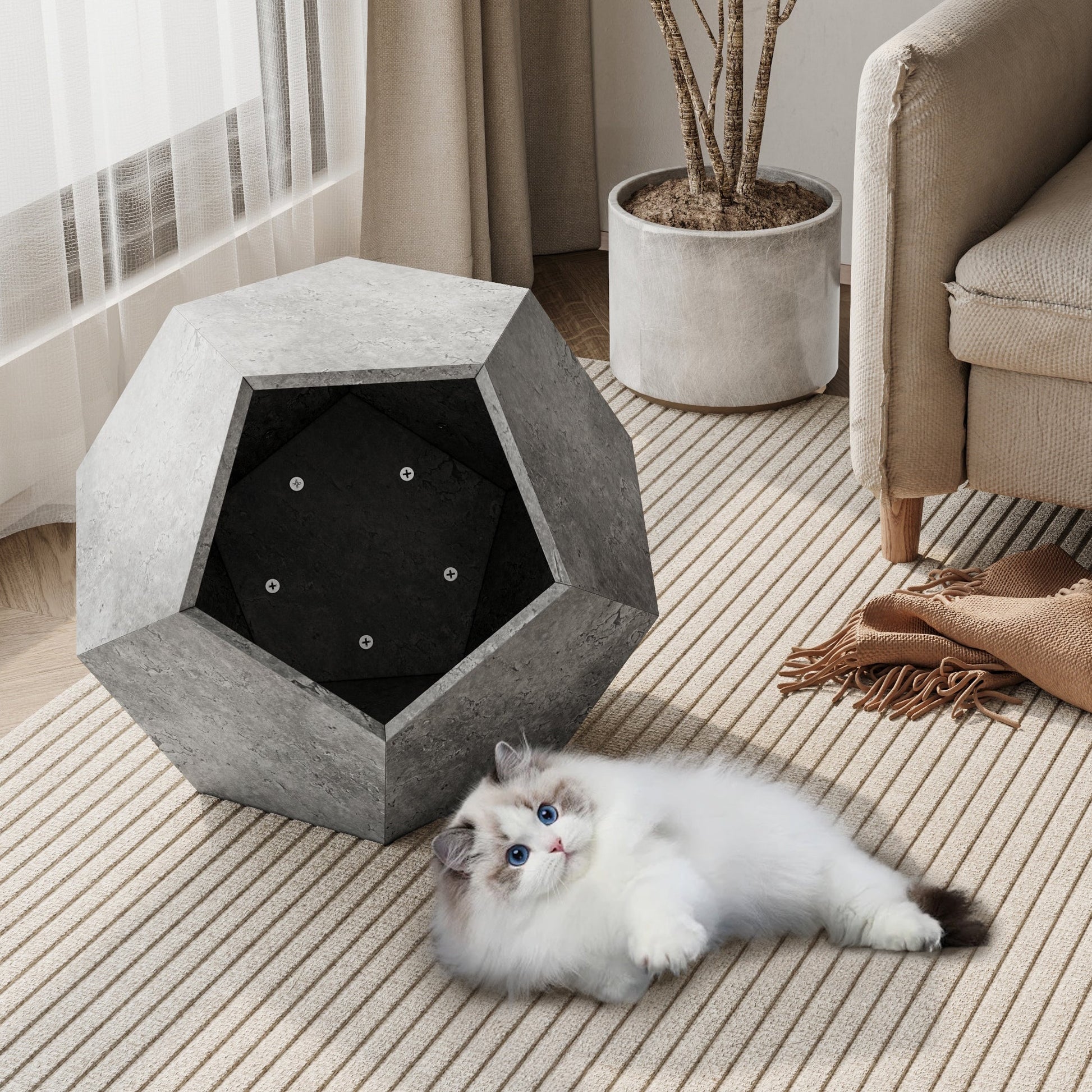 25.98"Modern Pet Furniture Cat Litter Side Table, Sofa Side Table, Planter MDF Multifunctional Furniture, Cement Gray - Korvel