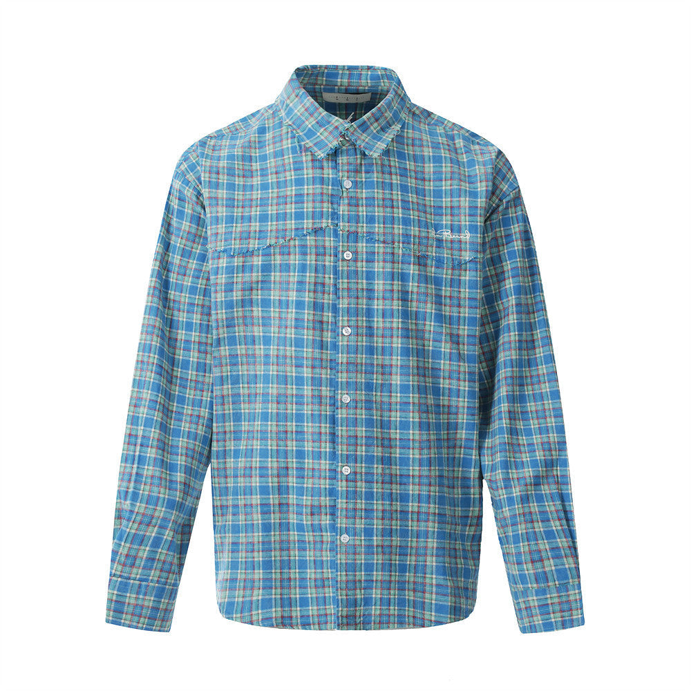 Camisa de Manga Larga a Cuadros para Hombre - Estilo Casual Japonés