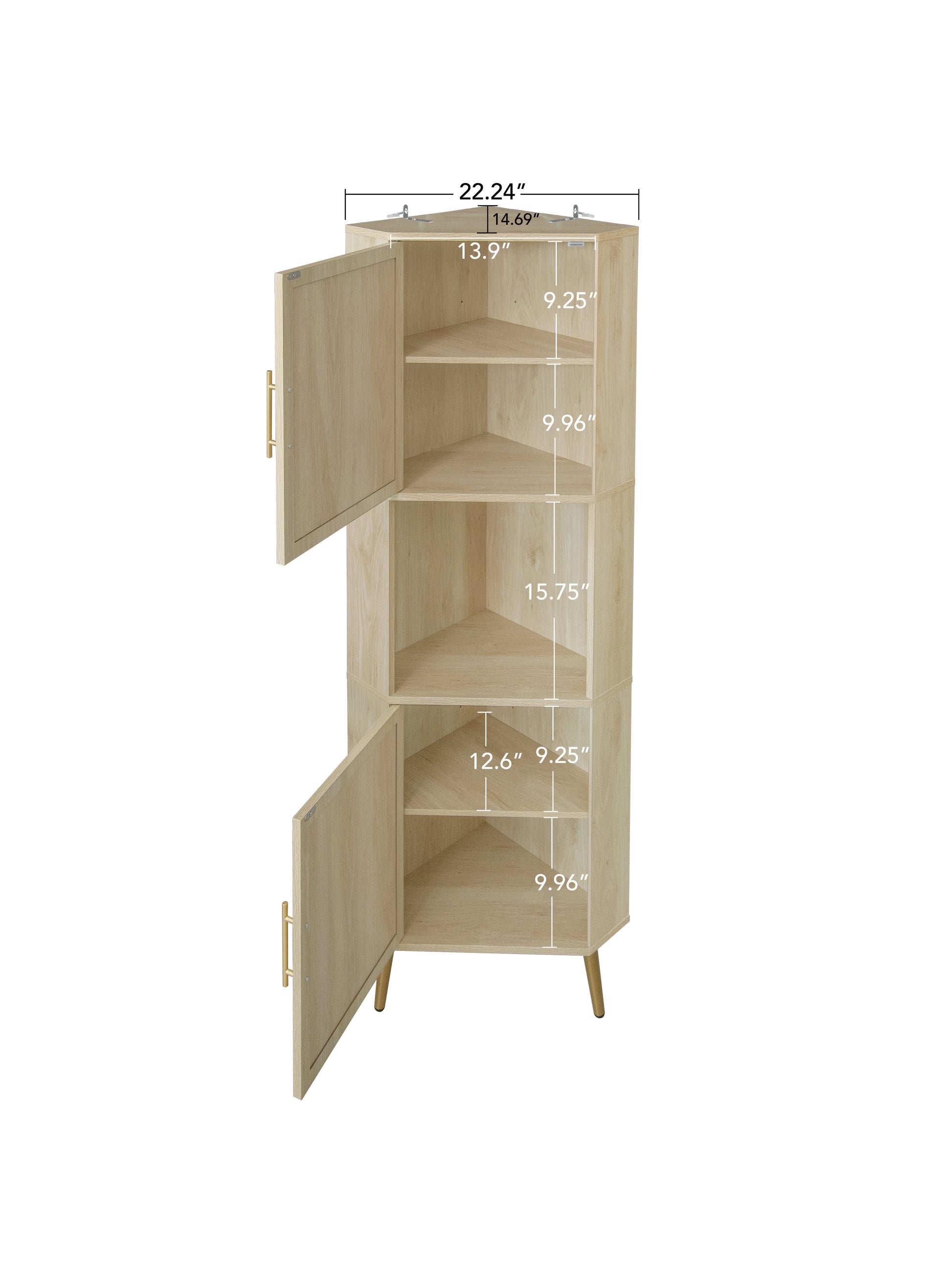 Corner cabinet ,Rattan door,Freestanding Corner Tables For Small Spaces, Corner Shelf Stand For Living Room, Kitchen, Bathroom - Korvel