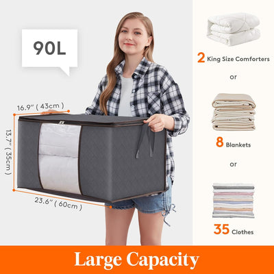Large Capacity Clothing Storage Bag Set - 3 Pack, 90L, Gray