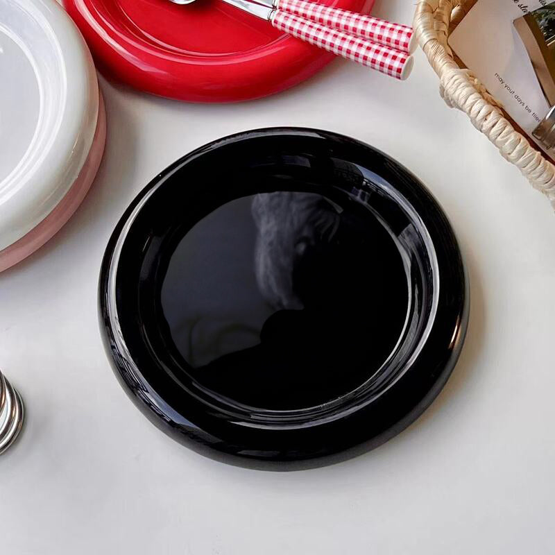Ins - style Round Ceramic Food Plates. Thick - edged, creative Nordic tableware. Ideal for dessert, steak, pasta. - Korvel