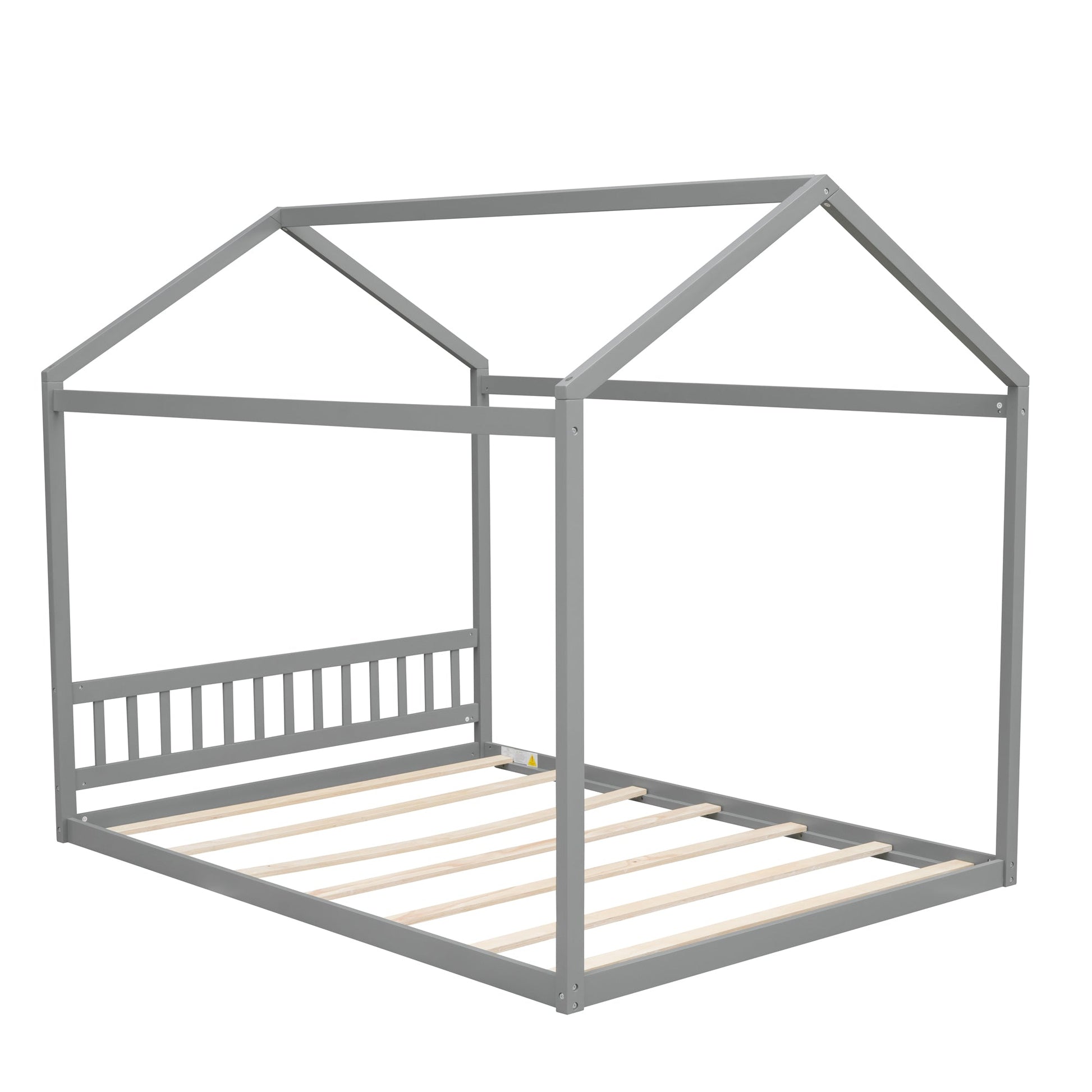 Queen Size Wooden House Bed with Headboard Gray - Korvel