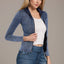 Pocketed Turtleneck Zip Up Denim Top - Korvel