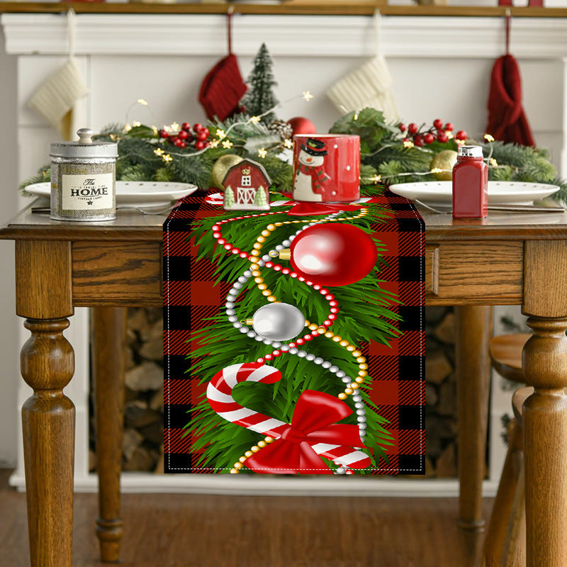 Christmas table flag Christmas candy printed tablecloth TV cabinet decoration white linen tablecloth tea flag pad - Korvel