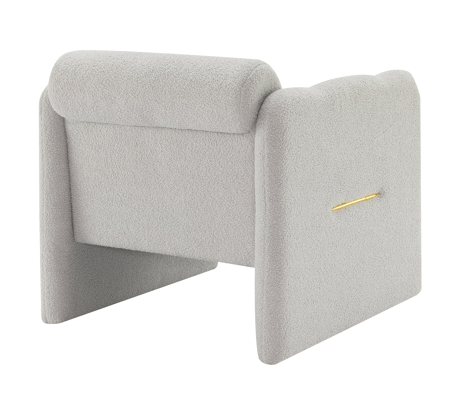 Armchair with wavy armrests, metal decorations on both sides of the armrests, made of Teddy cloth, light gray - Korvel