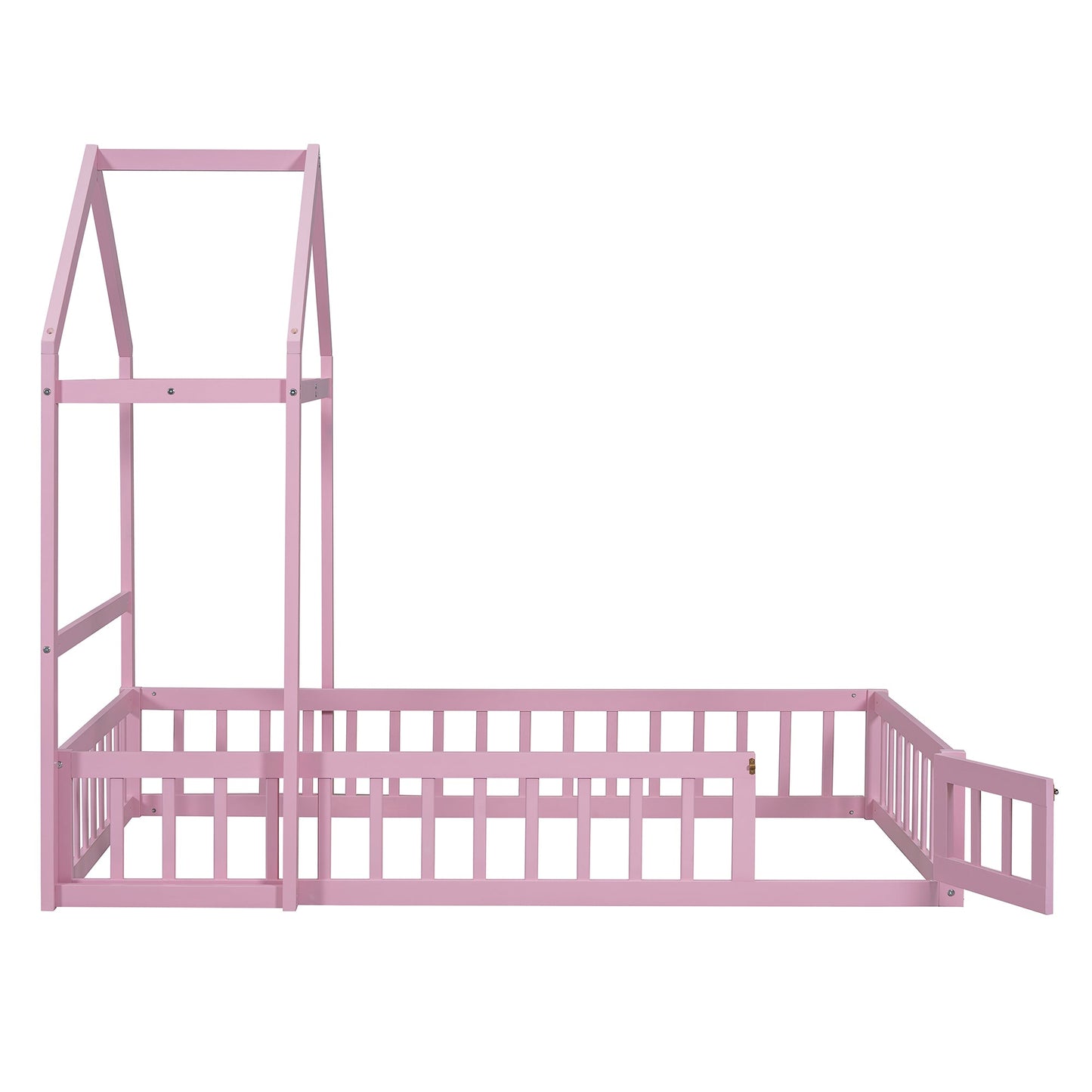 Wooden Twin Size Children's Bed with Detachable Headboard, Pink