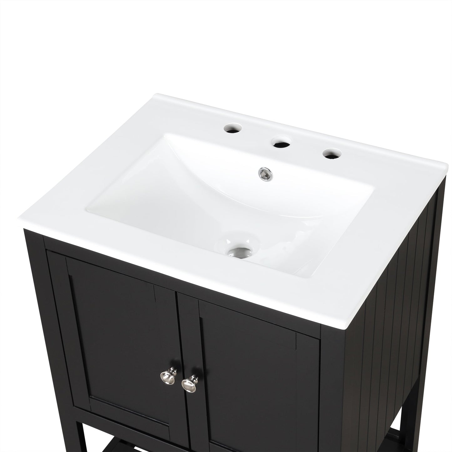 Meuble de salle de bain moderne noir de 24" avec évier en céramique élégant