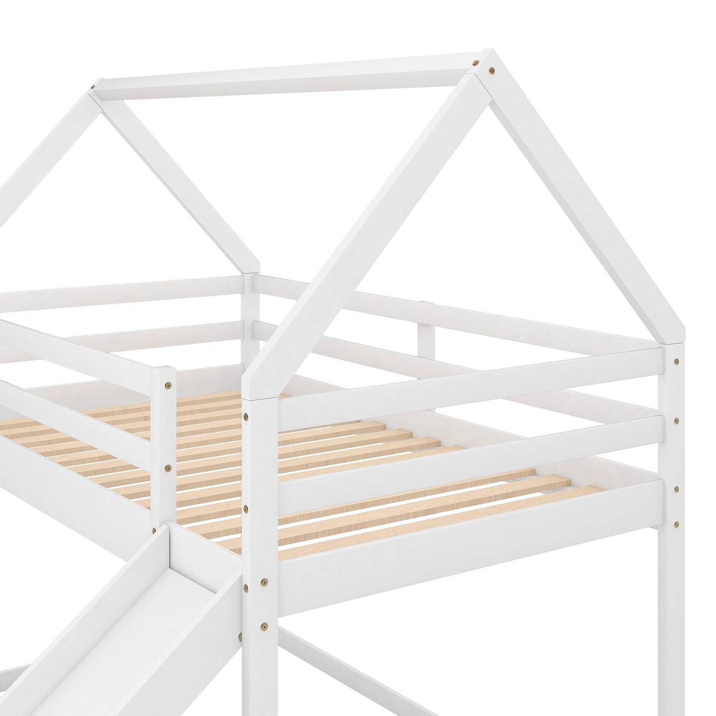 Twin Size Bunk House Bed with Slide and Ladder White - Korvel