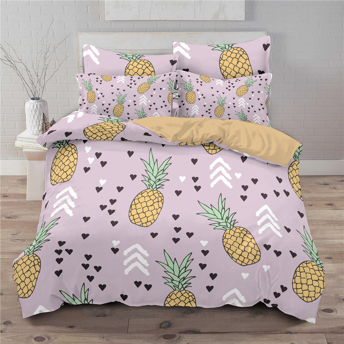 Small fresh pineapple 3D printed three-piece European and American bedding cover - Korvel