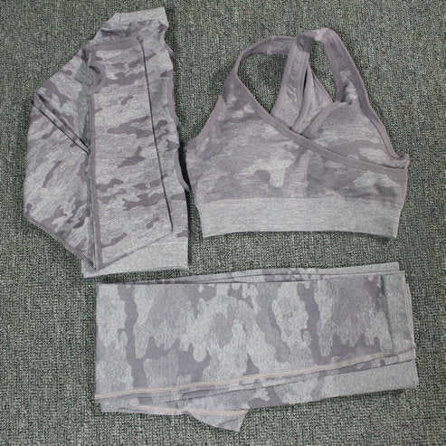 Ensemble de yoga camouflage pour femmes 2PCS - Vêtements de sport premium