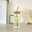 Square colored handle cup glass straw cup with lid milk tea cup with large capacity - Korvel