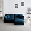 Chenille double sofa with 1 foot pedal, 2 seats L-shaped section, Ottoman style blue Chenille - Korvel
