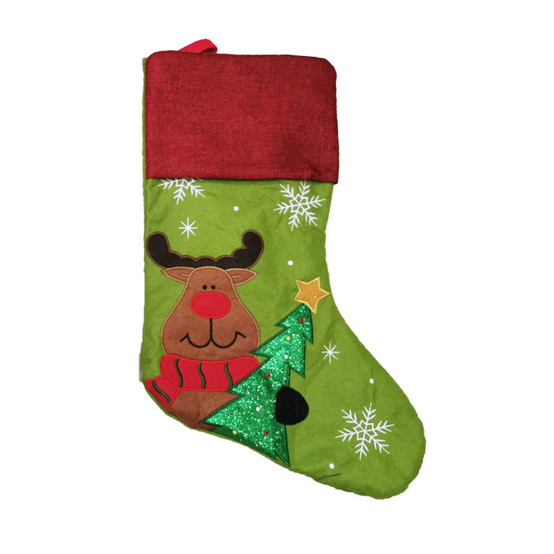 Christmas Socks Gift Bag Linen Santa Claus Embroidery Christmas Socks Christmas Gifts Christmas Pendants - Korvel