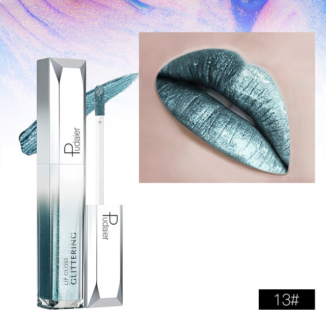 Pudaier Metallic Glitter Shine Lipstick - Long-lasting Liquid Tint
