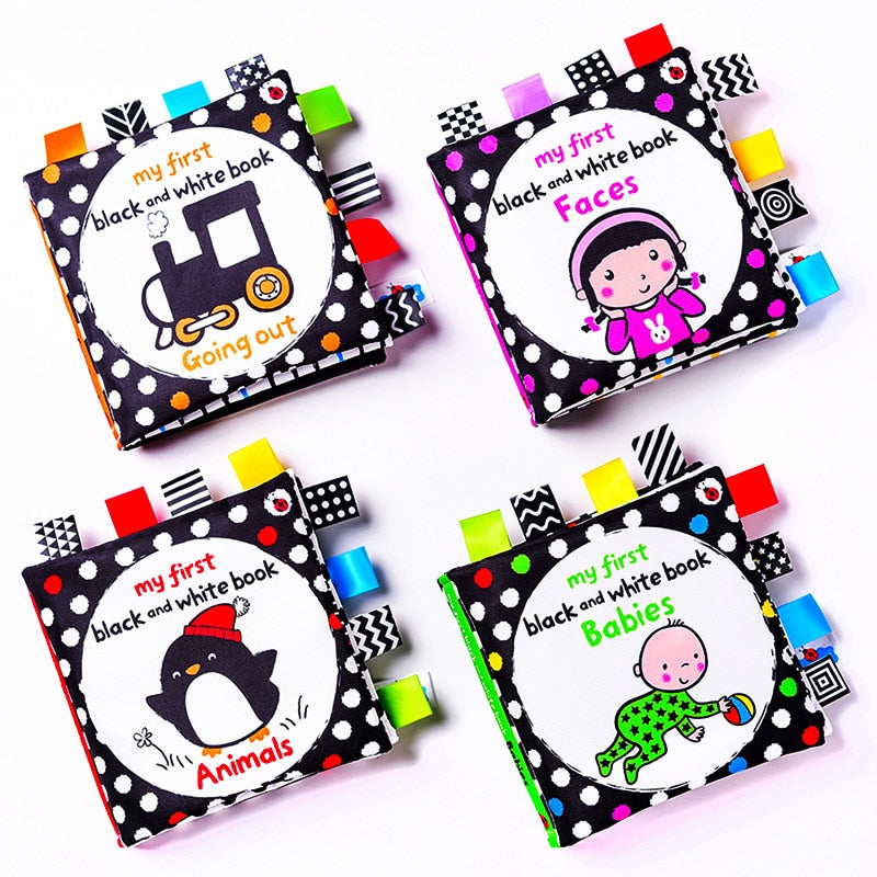 LakaRose Baby Black and White Label Cloth Book Newborn Infant Early Education Books Cloth Quiet Books - Korvel