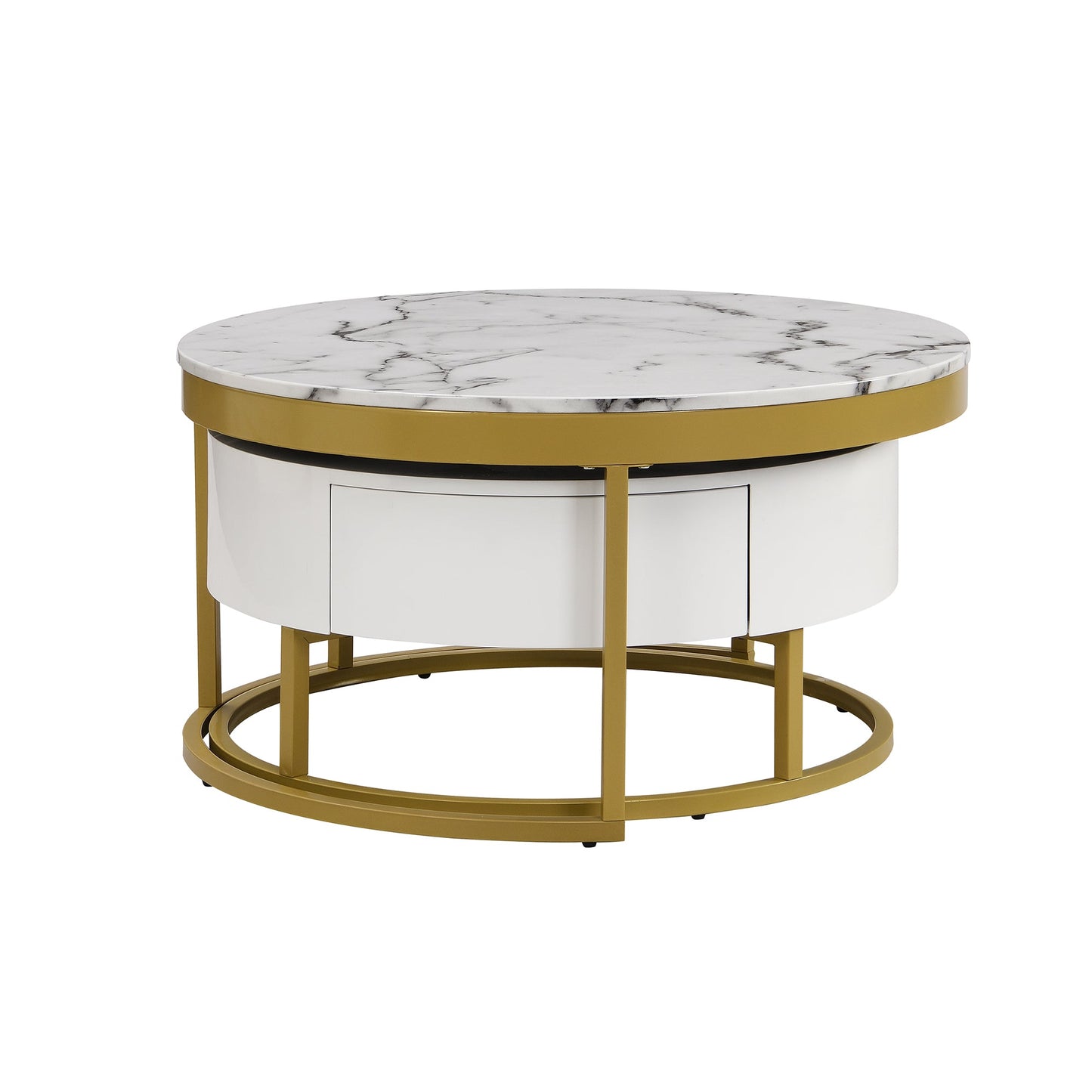 Mesa de café moderna redonda apilable con cajones en blanco